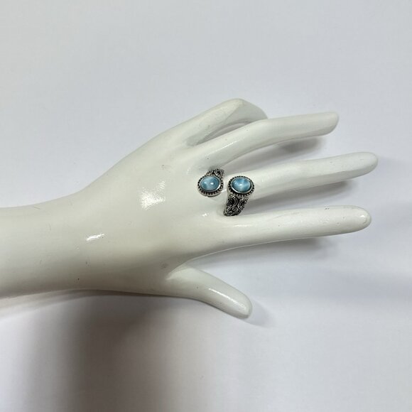 JTV Larimar Ring Blue Sterling Silver Bypass Adjustable 8-10 Pectolite 925 BBJ - Picture 4 of 13